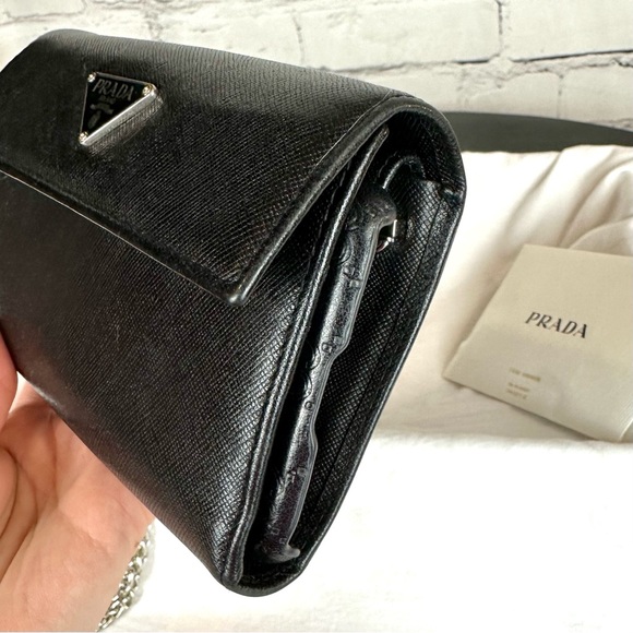 PRADA Black Saffiano Leather Compact wallet Crossbody - Picture 16 of 16